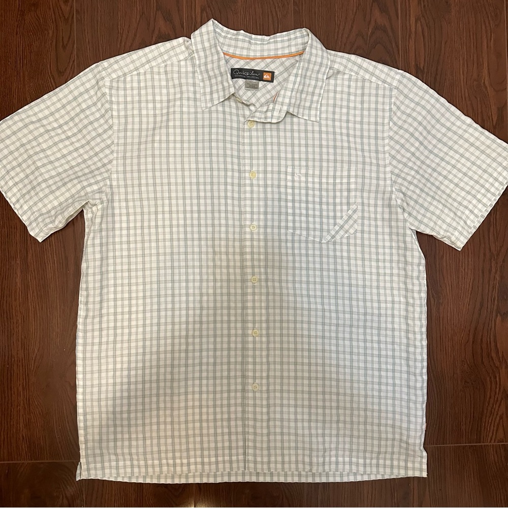 Quiksilver Waterman Windowpane Check Short Sleeve White Button Down Shirt XL